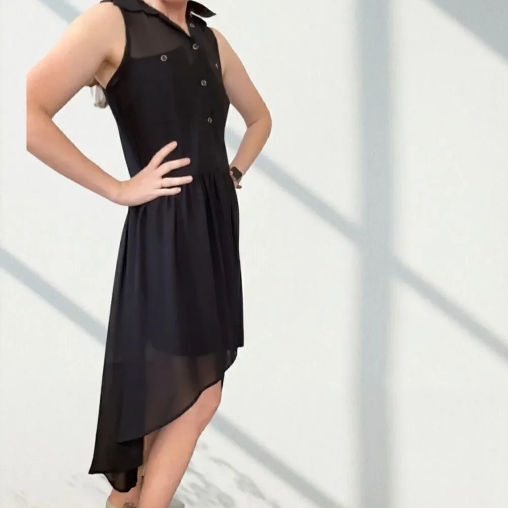 Michael Kors Black Sheer Hi-Lo PopOver Dress S‎